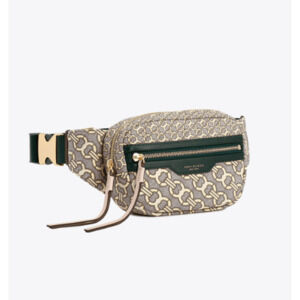 Tory Burch New York Perry Jacquard Chain Print Belt Bag Gray / Green.